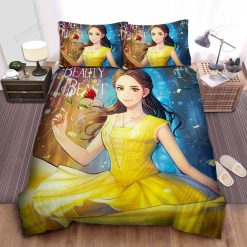 Disney Princess Belle Anime Style Art Bed Sheet Spread Comforter Duvet Cover Bedding Sets