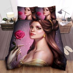 Disney Princess Belle Beautifully Holding The Rose Bed Sheet Spread Comforter Duvet Cover Bedding Sets