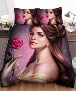 Disney Princess Belle Beautifully Holding The Rose Bed Sheet Spread Comforter Duvet Cover Bedding Sets