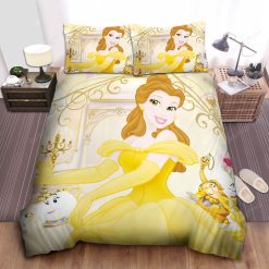 Disney Princess Belle Dancing With The Furniture Illustration Bed Sheet Duvet Cover Bedding Sets