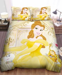 Disney Princess Belle Dancing With The Furniture Illustration Bed Sheet Duvet Cover Bedding Sets