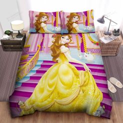 Disney Princess Belle Having Fun With The Furniture Illustration Bed Sheet Spread Comforter Duvet Cover Bedding Sets