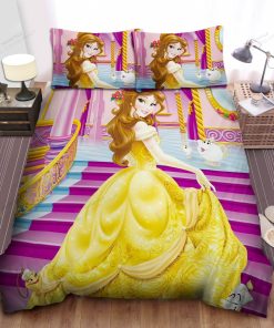 Disney Princess Belle Having Fun With The Furniture Illustration Bed Sheet Spread Comforter Duvet Cover Bedding Sets