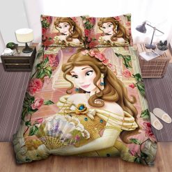 Disney Princess Belle In Gold Dress Illustration Bed Sheet Duvet Cover Bedding Sets