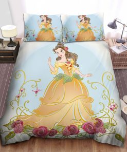 Disney Princess Belle In Leaf Dress And Flowers Bed Sheet Duvet Cover Bedding Sets