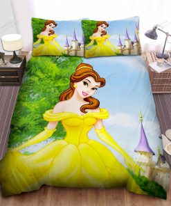 Disney Princess Belle Outside The Castle Illustration Bed Sheet Spread Comforter Duvet Cover Bedding Sets