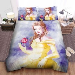Disney Princess Belle Watercolor Art Bed Sheet Spread Comforter Duvet Cover Bedding Sets