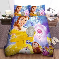 Disney Princess Belle With The Furniture & The Rose In Front Of The Castle Bed Sheet Duvet Cover Bedding Sets
