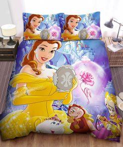 Disney Princess Belle With The Furniture & The Rose In Front Of The Castle Bed Sheet Duvet Cover Bedding Sets