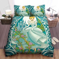 Disney Princess Cinderella & The Castle Illustration Bed Sheet Spread Comforter Duvet Cover Bedding Sets