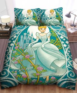 Disney Princess Cinderella & The Castle Illustration Bed Sheet Spread Comforter Duvet Cover Bedding Sets
