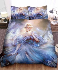 Disney Princess Cinderella Among Butterflies Illustration Bed Sheet Spread Comforter Duvet Cover Bedding Sets