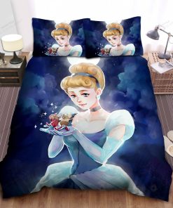 Disney Princess Cinderella With Jag & Gus Drawing Bed Sheet Spread Comforter Duvet Cover Bedding Sets