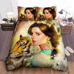Disney Princess Jasmine & Rajah In Modern Digital Art Bed Sheets Spread Comforter Duvet Cover Bedding Sets