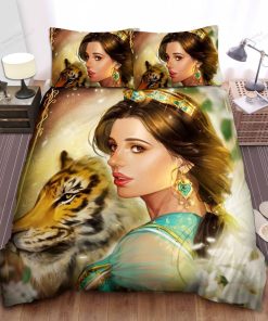Disney Princess Jasmine & Rajah In Modern Digital Art Bed Sheets Spread Comforter Duvet Cover Bedding Sets