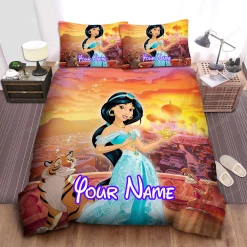 Disney Princess Jasmine With Rajah Abu And The Magic Lamp Personalized Name Bedding Sets Covers  Bedroom Idea Bed Linen Blankets Duvet