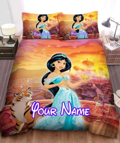 Disney Princess Jasmine With Rajah Abu And The Magic Lamp Personalized Name Bedding Sets Covers  Bedroom Idea Bed Linen Blankets Duvet