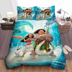 Disney Princess Moana Characters In Middle Of Waves Bed Sheet Duvet Cover Bedding Sets