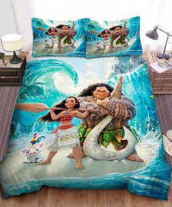 Disney Princess Moana Characters In Middle Of Waves Bed Sheet Duvet Cover Bedding Sets