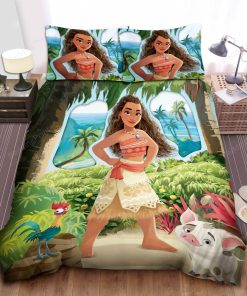 Disney Princess Moana Confidently Standing With Her Friends Bed Sheet Duvet Cover Bedding Sets