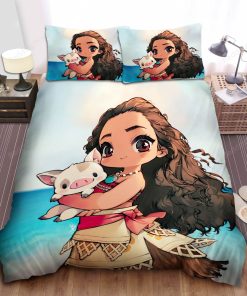 Disney Princess Moana With Cute Pig Chibi Style Bed Sheet Duvet Cover Bedding Sets