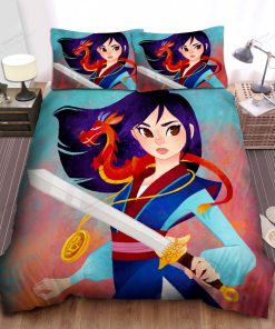 Disney Princess Mulan & Mushu Illustration Bed Sheets Spread Comforter Duvet Cover Bedding Sets