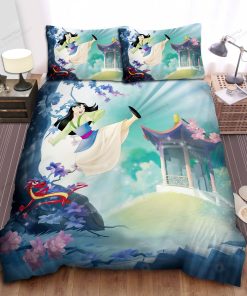 Disney Princess Mulan & Mushu Practicing Martial Arts Bed Sheets Duvet Cover Bedding Sets