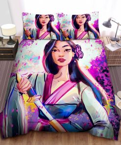 Disney Princess Mulan Taking Out Her Sword Painting Bed Sheets Duvet Cover Bedding Sets