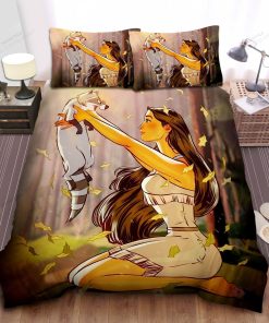 Disney Princess Pocahontas Holding Meeko Painting Bed Sheet Spread Comforter Duvet Cover Bedding Sets