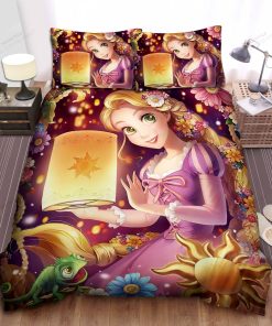 Disney Princess Rapunzel & Pascal Holding Sky Lantern Bed Sheet Spread Comforter Duvet Cover Bedding Sets