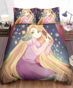 Disney Princess Rapunzel Brushing Her Hair In Anime Style Bed Sheet Spread Comforter Duvet Cover Bedding Sets