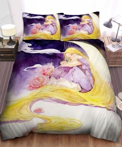 Disney Princess Rapunzel Sitting On The Moon Painting Bed Sheet Spread Comforter Duvet Cover Bedding Sets