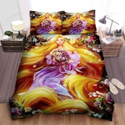 Disney Princess Rapunzel With Her Enchanting Hair And Flowers Bed Sheet Spread Comforter Duvet Cover Bedding Sets