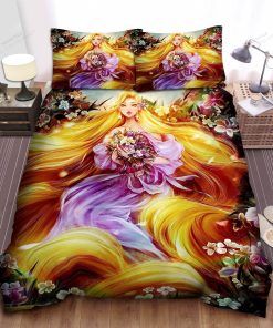 Disney Princess Rapunzel With Her Enchanting Hair And Flowers Bed Sheet Spread Comforter Duvet Cover Bedding Sets