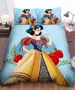 Disney Princess Snow White In Royal Dress And Apples Illustration Bed Sheet Spread Comforter Duvet Cover Bedding Sets
