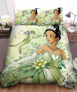 Disney Princess Tiana And The Frog In Anime Style Bed Sheet Duvet Cover Bedding Sets