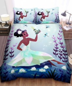 Disney Princess Tiana And The Frog Prince Artwork Bed Sheet Duvet Cover Bedding Sets