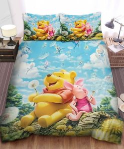 Disney Winnie The Pooh & Piglet Blowing Dandelion Bed Sheets Spread Comforter Duvet Cover Bedding Sets