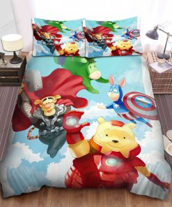 Disney Winnie The Pooh Characters In Avengers Costumes Bed Sheets Spread Comforter Duvet Cover Bedding Sets