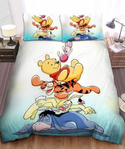 Disney Winnie The Pooh Characters Jumping On Others Bed Sheets Spread Comforter Duvet Cover Bedding Sets