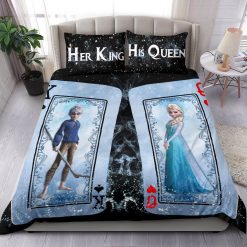 Elsa Jack Frost Bedding Set, Elsa Jack Frost Duvet Cover, Elsa Jack Frost Comforter Sets, Disney Couple Her King His Queen Bedding Set TDV31