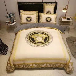 Gianni Versace Beige Luxury Brand High-End Bedding Sets, For Home Best Luxury Bedding Sets