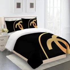 Golden Chanel Bedding Sets Luxury Brand Bed Sets, Bedroom Sets, Comforter Sets, Duvet Cover, For Trending 2023 For Home Bedding Sets
