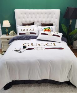 Gucci Amazing White Fashion Logo Luxury Brand Bedding Sets, For Home Bedding Sets