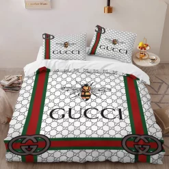 Gucci Bee White Luxury Brand High-End Bedding Sets, For Home Best Luxury Bedding Sets
