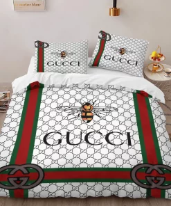 Gucci Bee White Luxury Brand High-End Bedding Sets, For Home Best Luxury Bedding Sets
