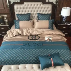 Gucci Beige Blue Luxury Brand Bedding Sets Sheets Bed Linen Blankets Duvet Bedroom Idea Covers Bedspread