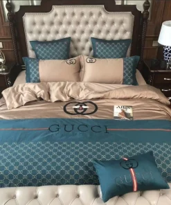 Gucci Beige Blue Luxury Brand Bedding Sets Sheets Bed Linen Blankets Duvet Bedroom Idea Covers Bedspread