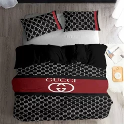 Gucci Black Dots Logo 3D Printed Bedding Sets Quilt Sets Duvet Cover Luxury Brand Bedding Decor Bedroom Sets Best Luxury Bedding Sets