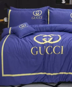 Gucci Blue Fashion Logo Luxury Brand Bedding Sets, For Home Bedding Sets